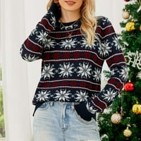 Hanzidakd ženski pleteni pulover Zimski dugi rukav o vratu akrilni božićni pulover džemperi plavi l