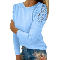 Cacomomrk PI Ženske majice dugih rukava Ženska Ležerna Okrugla vrata čipka u šuplju pulover tanka bluza
