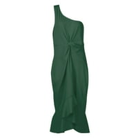 Lashall haljine za žene, ženska modna seksi jedna ramena puna boja ruba haljina, tamno zelena, m