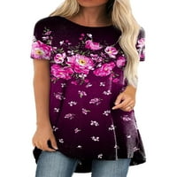 Hait ženska majica cvjetna tiskana majica za majicu Crew vrat ljetni vrhovi zaviši bluza Putni kratki