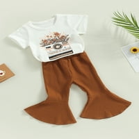 Frobukio Toddler Baby Girls Ljeto odijelo Kratki rukav cvjetni tisak majica Solidne boje zapaljene hlače