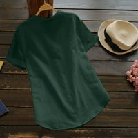 Moonker Womens Ljetni vrhovi Dugme za majicu kratkih rukava dolje dolje Ležerne majice Zelena bluza Pamuk Posteljina