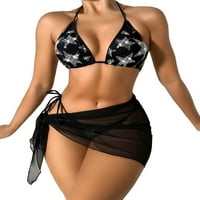 Ženski geometrijski Halter Crni bikini setovi s