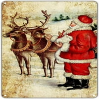 Santa Claus i Elw Vintage Christmal Metals Naslovnica Božićna limena potpisuje Božićni dekor smiješno