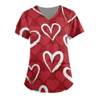 Lyylayray bluza za žene Ženska modna tiskana kratki rukavi V-izrez V-izrez sestre 'uniforme crveno xxxxxl