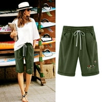 Xinqinghao kratke hlače za žene Trendi ljeti visokog struka slatke cvjetne pantalone plus veličine kratke hlače na plaži Hlače vojske zelene m