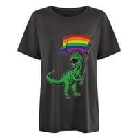 Štedne majice za žene Crewneck Ugodna bluza Vintage Rainbow Dinosaur grafički tisak Tee Majica Kratki