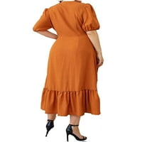 Ženska plus veličina haljina elegantna ravnica V vrat a linija naranča 3xl