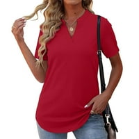 Penskeiy Wose Ležerne prilike s kratkim rukavima V-izrez Solid casual bluza Majica Tunički vrhovi plus veličina majica L Crvena ljetna ponuda