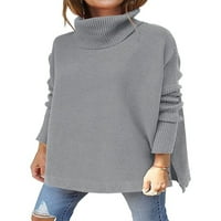 Luxplum ženski džemper bočni prorez pleteni džemperi kornjača za vrat džeparama ugodno pulover chic