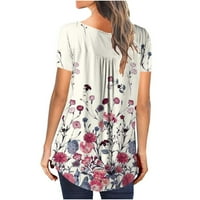 Cleance Ljeto vrhovi bluza Žene kratki rukav Ležerni cvjetni bluze V-izrez Loose, bijeli, s