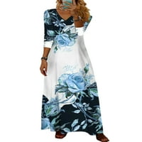 Avamo žene Maxi haljine V izrez Ljeto plaža Sundress cvjetna print duga haljina dame casual party blue