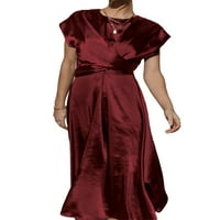 Biekopu žensko ljeto MIDI a-line haljina od pune boje kratkih rukava okrugla vrata za zavoj
