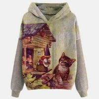 Kiplyki Fall Dukserirt Veleprodaja Žene Kitty Print Dugih rukava Duks bluza džemper