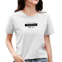 Puawkoer ženske ležerne pisme Štampanje dnevnih majica okrugli vrat kratkih rukava majica labavi tee