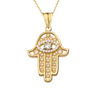Diamond Hamsa Evil Privjesak ogrlica u žutom zlatu