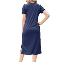 Maxi haljina za ženske haljine kratkih rukava Crewneck haljine dame dame čvrsto pulover mornarsko plave