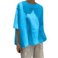 Majice usmixi za žene casual gumb dole plus size mekani pamučni posteljina pulover na vrhu ljetne casual crewneck kratki rukav, puni ruljine bluze plavi xxxl