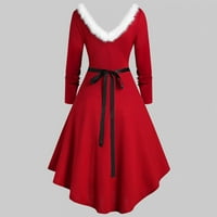Jesenske haljine za žene Radne božićne plišane ploče s dugim rukavima V izrez asimetrična haljina za