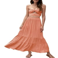 Sanviglor Women Long suknja ruffle suknje visoki struk Vintage Beach Pink s