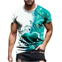 Gathrrgyp MENS PLUS veličina T-majica, muškarci casual okrugli vrat 3D digitalni ispis pulover Fitness