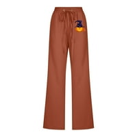 Zimske hlače za žene casual pantalone Halloween tiskane ravne noge za vuču elastične slobodne pantalone s džepovima visoke radne pantalone sa visokim strukom za žene XXXL & Orange