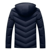 Muški puffer kaputi labavi fit solidne boje zatvarajući kaput s dugim rukavima s kapuljačom jesen i zimskom termalnom ugodnom odjećom tamno plavom xxxxl