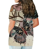 Ženska majica s kratkim rukavima plus veličina majica Flow cvijet od tiskanih ležerskih vrhova, tamno