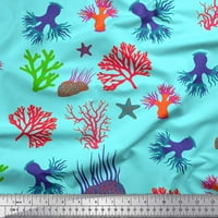 Soimoi Poly Georgette tkanina Coral & Starfish Okean Tkanini otisci sa dvorištem širom