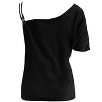 Žene plus veličine vrhova hladnog ramena leptir s majicom kratkih rukava plus majica bluza black crna