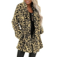 Dezsed Womenty Fleece Cardigan Jakna za kaput za uklanjanje ženske leopard FAU džep nejasno toplo zimske