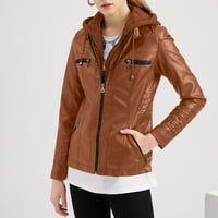 Ženski zimski kaput topla odjeća od jakne kardigan kožna jakna patentna jakna džepne opruga kratka jakna smeđe s