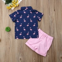 Toddler Baby Boys Ljeto Kids Flamingo košulje za ispis Top + čvrste kratke hlače