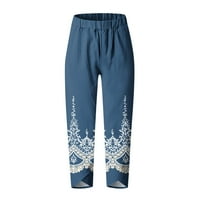 Naughtyhood posteljina hlače, ženski casual džep tanki visoki elastični struk print sportski pamučni i posteljine hlače plavi xxxxl