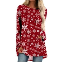 Ženska odjeća za odjeću Žene Ležerne prilike s dugim rukavima Okrugli vrat Labavi bluza Božićne majice Crveni XL