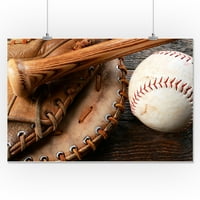 Stari rabljeni bejzbol, bejzbol rukavica i bejzbol palica Fotografija A-