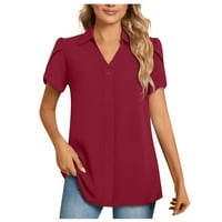 Bazyrey ženska bluza Ženska casual moda Solidna boja V-izrez kratki rukav majica TOP WINE XXL