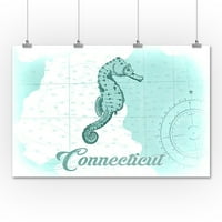 Connecticut - Seahorse - Teal - Primorska ikona - Lintna Press Artwork