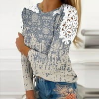 Efsteb ženske bluze s dugim rukavima slobodno vrijeme Trendy Crewneck čipka u šupljinu modnu ispisanu