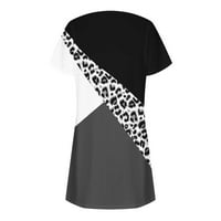 Thirt haljine za žene Ležerne ljetne boje Blok Leopard Print V-izrez Tunika tunika kratkih rukava Losela FIT A-line Duljina koljena Haljina plaža Sunderss Style D- Black_A l