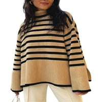 Ženske kornjače dugih rukava s dugim rukavima Striped Print Split pulover štand Ovratnik za ovratnik