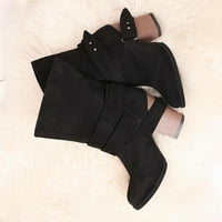 Tdoqot čizme za žene - Chunky Heel Božićni pokloni niske petetne cipele za žene s srednje teleće Crne