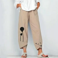 Ženske elastične struke gležnjače Hlače sužene hlače casual pantalona za pantalonu pamuk pamuk posteljina na pantnu prednju stranu split pant kaki l