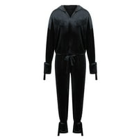 Ženski setovi solidni jesen zimski kapuljač zadebljani okrugli vrat casual dugačke duge dugih hlača Dvodijelno odijelo crna m