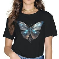 Majica leptira za žene Ležerne umjetničke majice na vrhu kratkih rukava ljetni tee ženski poklon crni