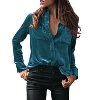 Ženska zimska modna modna bluza Velvet s dugim rukavima Jednostavna košulja Džepne majice Top grafičke