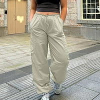 Ociviesr ženske casual labave remene višestruki džepovi ravne cijevi elastične teretne hlače casual pantalone žene sa džepovima ženska kancelarija