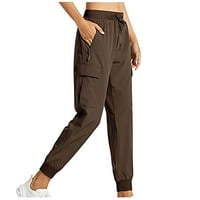 Ženske teretne hlače za trčanje Redovno fit solidne boje elastične strugove planinarske pantalone sa džepovima sa patentnim zatvaračem Slobodno vrijeme na otvorenom Sweatpants Brown S