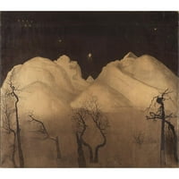 Harald Sohlberg Crni moderni uokvireni muzej umjetnosti pod nazivom - Zimska noć u planinama. Studija