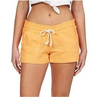 Žene udobne ljetne kratke hlače Elastični džepovi struka Casual Beach Hlače šorc za žene Žuta l